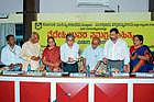 Mangalore University Science Faculty Dean Prof K K Achary inaugurating a seminar on the complete works of Vaidehi at the varsity premises on Friday. Karnataka Sahitya Academy President Prof M H Krishnaiah, varsity Registrar Prof K Chinnappa Gowda among others are seen. dh photo
