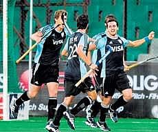 IT'S MY TURN: Argentinas Lucas Vila (right) celebrates with team-mates after scoring against India on Friday. AFP