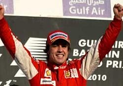 The Red March Begins: Ferraris Fernando Alonso celebrates after winning the Bahrain GP in Manama on Sunday. Team-mate Felipe Massa came in second for a Ferrari 1-2. AFP