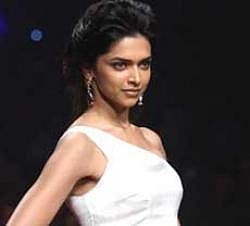 Bollywood Actress Deepika Padukone showcases creation of the designer G Pia Fleming during the Wills Lifestyle India Fashion Week-2010 in New Delhi on Saturday . PTI