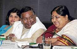 Union Minister of State for Textiles Panabaka Lakshmi (right) with Central Silk board Chairperson H Hanumanthappa at the inauguration of a two-day workshop on Recent Advances in Sericulture Research in Bangalore on Tuesday. dh Photo