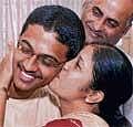 Jubilations: Shanbhag Anil Atmanand, the CET topper in engineering stream, celebrating his success in Bangalore on Saturday. DH Photo
