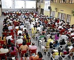 All for seats: Candidates attending the CET counselling in Bangalore on Tuesday. dh photo