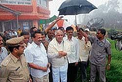 CMs visit: Chief Minister B S Yeddyurappa arriving at Krishnarajendra Giridhama in                  Kemmannugundi in Chikmagalur district on Wednesday. MP D V Sadananda Gowda and others look on. DH Photo
