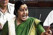 Leader of Opposition in the Lok Sabha Sushma Swaraj speaks in the House during the ongoing Monsoon session of Parliament in New Delhi on Wednesday. PTI