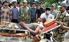 An injured jawan being taken to hospital in Guwahati after ULFA members carried out an IEDs blast under a bus carrying a CRPF party in the Goalpara district of Assam on Friday. PTI