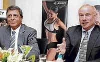 Jockey International Division President Timothy Wheeler (right) briefing reporters in Bangalore on Friday as Page industries MD Sunder Genomal looks on. DH Photo