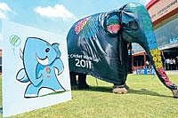 Jumbo time:  The mascot of the 2011 World Cup, was officially named Stumpy at a function in Colombo on Monday. AFP