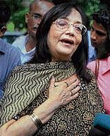 Actress Sadhana interacts with the media in Mumbai on Saturday after she accused a builder of trying to pressure her to vacate the Santa Cruz house owned by Asha Bhosle where she had been residing for the last 50 years. PTI