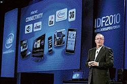 Tech Leap: Intel CEO Paul Otellini delivers a keynote address during the IDF 2010 Intel Developer Forum at the Moscone Centre in San Francisco, California. AFP