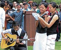 In tune: A musical performance.