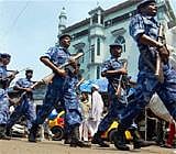 Rapid Action Force (RAF) patrol the sensitive Byculla area on the eve of Ayodhya verdict, in Mumbai on Wednesday. PTI