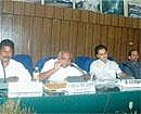 ZP President V M Vijaya, CEO A B Ibrahim, Additional DC K M Chandregowda and MP H Vishwanath at the District Vigilance Committee meet in Madikeri on Wednesday.