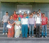 Students pose for a photo ahead of Technical Paper Presentation Competitions held at Vidya Vikas Institute of Engineering and Technology (VVIET). Director, JNNCE, Dr Ajith, HoD, CS, Prof Meenakshi H N, lecturers Rahikha and Sheetal are also seen. DH photo