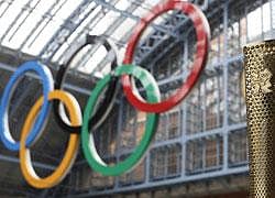 The relay torch for the London 2012 Olympic games is seen as it is unveiled at St Pancras station in central London. AP