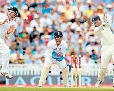 India's Rahul Dravid forces one to the fence en route to his unbeaten 146 against England on the fourth day of the fourth Test at The Oval on Sunday. AFP