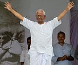 Anna Hazare during the 8th day of his fast against corruption at Ramlila Ground in New Delhi on Tuesday. PTI