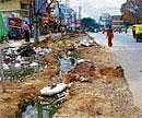 An eyesore:&#8200;The broken BWSSB sanitary pipelines near Adugodi on Hosur-Lashkar Road. DH Photo