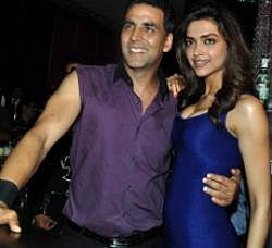 Indian Bollywood actors Akshay Kumarand (L) and Deepika Padukone pose for a photo during a promotional event for the upcoming Hindi action comedy film Desi Boyz directed by Rohit Dhawan in Mumbai. AFP