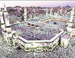 A view of Haram, where the Kaaba is located, in the holy city of Mecca, at sunset as about two million Muslim pilgrims gather for their Haj pilgrimage.