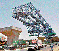 HALTED MIDWAY: The elevated road to the Bengaluru International Airport under construction on Bellary Road in Bangalore. DH Photo