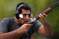 India's Manavjit Singh Sandhu competes in the men's trap qualification at the London 2012 Olympic Games at the Rolyal Artillery Barracks Excel centre in London on August 6, 2012. AFP