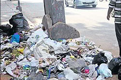 Heap of garbage dumped on Infantry Road. DH Photo
