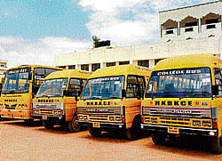 keeping tab College buses of HKBK&#8200;College of Engineering are parked inside the campus.