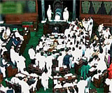 A scene in the Lok Sabha during Parliament's monsoon session in New Delhi on Thursday. PTI Photo / TV GRAB