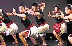 Flexible: A Kalaripayattu performance in progress.