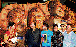 all smiles Sumalatha Ambarish, Uday Garudachar, Yash and Rockline Venkatesh.