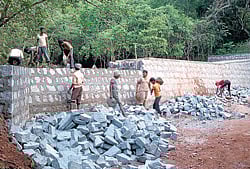 Reclaiming lives Workers build a check dam as part of rehabilitation work at a mine in Sandur. DH photo