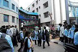 The site: St Josephs Composite Pre-University College building, from the third floor of which Sharanya, a II PU student, jumped off on Thursday. DH Photo