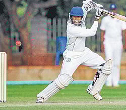 Fetch that!: Vidarbhas Amol Ubarhande drives en route his unbeaten 129 against  Karnataka in Mysore on Monday. DH photo/ prashanth hg