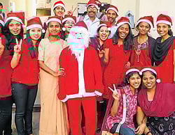 Cheerful: Marcillin as Santa Claus along with her friends, from first-year botany.