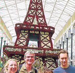 feast for the eyes: A replica of the Eiffel Tower, and a mannequin dressed in a flowing floral gown are the star attractions at the Lalbagh flower show. DH Photos
