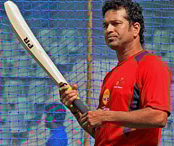 Mumbai's Sachin Tendulkar during a practice session in Mumbai on Thursday ahead of Ranji trophy finals. PTI Photo