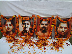 Four participants in the Kakori Conspiracy (L. to R.): Rajendra Lahiri, Ashfaqulla Khan, Pandit Ram Prasad Bismil and Thakur Roshan Singh. Wikipedia Image