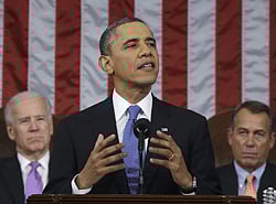 President Barack Obama delivers the annual State of the Union address to a joint session of the US Congress in the House chamber at the Capitol on February 12, 2012 in Washington. AFP PHOTO