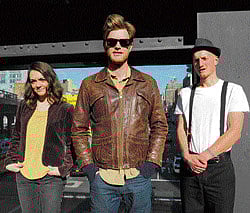 Flying high: Nayel Pakarek, Wesley Schultz and Jeremiah Fraites, members of the band, The Lumineers. PHOTOS BY DAVID CORIO/NYT