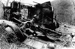 The wreckage of the KSRP&#8200;bus involved in Palar landmine blast of 1993.