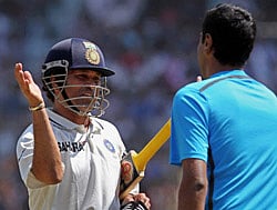 Chennai: Sachin Tendulkar and R Ashwin greet each other after India's win in the first test match against Australia at MA Chidambaram Stadium in Chennai on Tuesday. PTI Photo