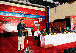 National Institute of Mental Health and Neuro Sciences Vice Chancellor Dr Satish Chandra addressing the gathering at the Diamond Jubilee College Day and Awards Cermony of KMC at KMC Greens in Manipal on Tuesday. DH photo
