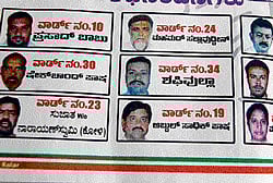 The pamphlets printed by the Karnataka Pradesh Youth Congress in Kolar recently carried the pictures of the husbands instead of the wives, who won from wards 23 and 32. dh photo