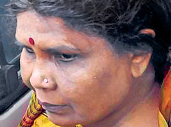 Jayalakshmi Devi comes out of the Lokayukta Court on Tuesday. DH Photo