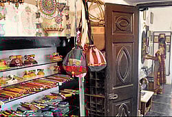 Hand made coasters, bags and other exhibits.