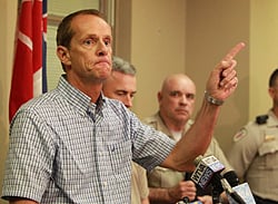Lee County Sheriff Jim Johnson addresses a news conference following the arrest of a suspect in the ricin attack on U.S. President Barack Obama and Sen. Roger Wicker (R-MS) in Tupelo, Mississippi April 17, 2013. Paul Kevin Curtis was arrested at his home in Corinth, Mississippi, and is 'believed to be responsible for the mailings of the three letters sent through the U.S. Postal Inspection Service which contained a granular substance that preliminarily tested positive for ricin,' the Justice Department said in a statement. REUTERS