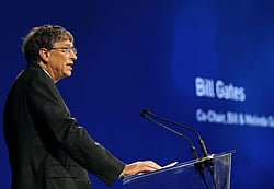 Microsoft founder Bill Gates addresses the first Global Vaccine Summit in Abu Dhabi on April 25, 2013. Gates announced that his foundation would commit 1.8 billion US dollars towards the 5.5 billion US dollar polio eradication project that intends to wipe the disease off the globe by 2018. AFP PHOTO