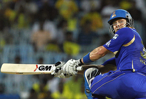 Rajasthan Royals player Shane Watson plays a shot during IPL match against Chennai Super Kings at MA Chidambaram Stadium in Chennai on Monday. PTI Photo