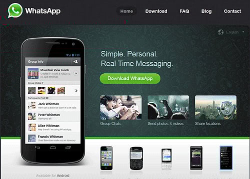 Screen shot of the official website of Whatsapp